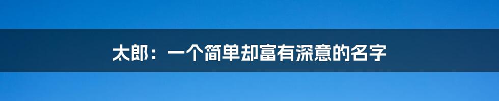 太郎:一个简单却富有深意的名字