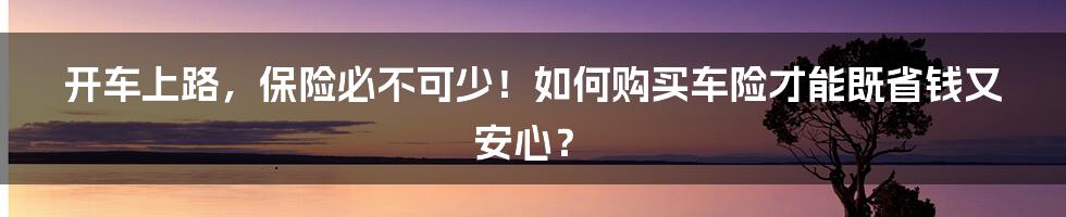 开车上路,保险必不可少!如何购买车险才能既省钱又安心?