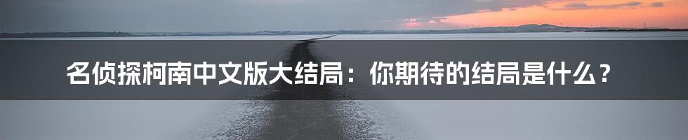 名侦探柯南中文版大结局:你期待的结局是什么?