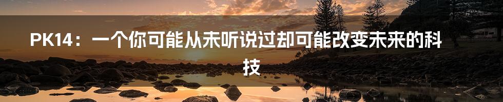 PK14:一个你可能从未听说过却可能改变未来的科技