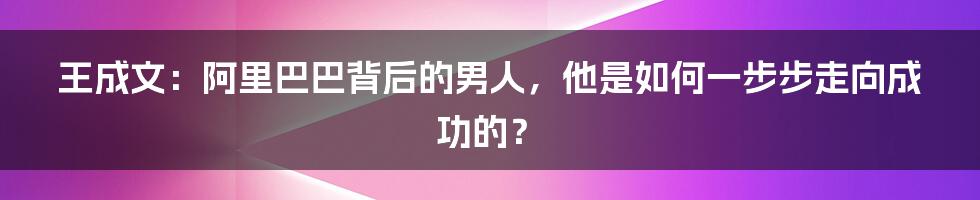 王成文:阿里巴巴背后的男人,他是如何一步步走向成功的?