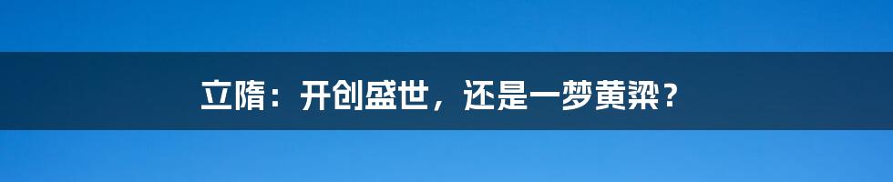 立隋:开创盛世,还是一梦黄粱?