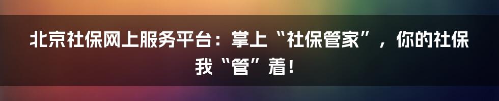 北京社保网上服务平台:掌上“社保管家”,你的社保我“管”着!
