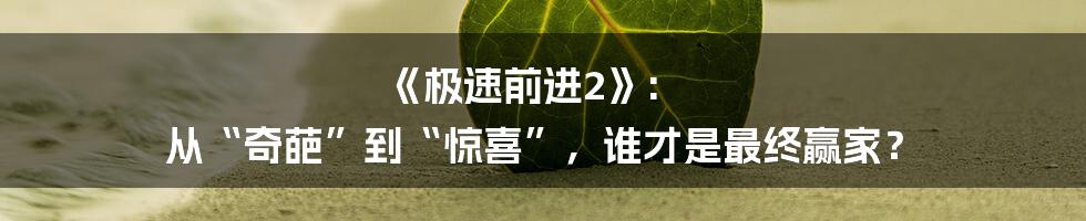 《极速前进2》: 从“奇葩”到“惊喜”,谁才是最终赢家?