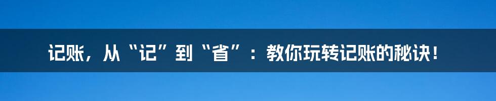 记账,从“记”到“省”:教你玩转记账的秘诀!