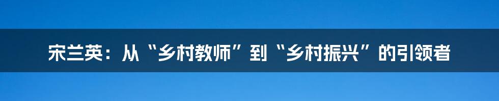 宋兰英:从“乡村教师”到“乡村振兴”的引领者