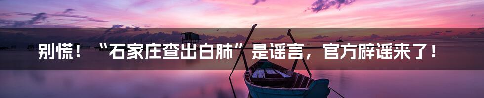 别慌!“石家庄查出白肺”是谣言,官方辟谣来了!