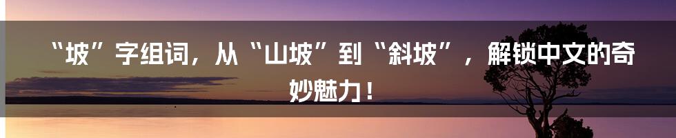 “坡”字组词,从“山坡”到“斜坡”,解锁中文的奇妙魅力!