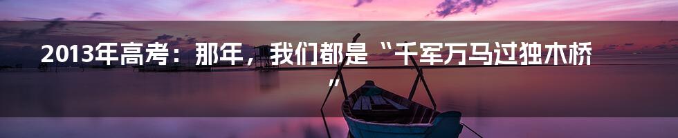 2013年高考:那年,我们都是“千军万马过独木桥”