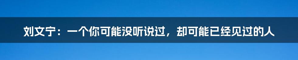 刘文宁:一个你可能没听说过,却可能已经见过的人