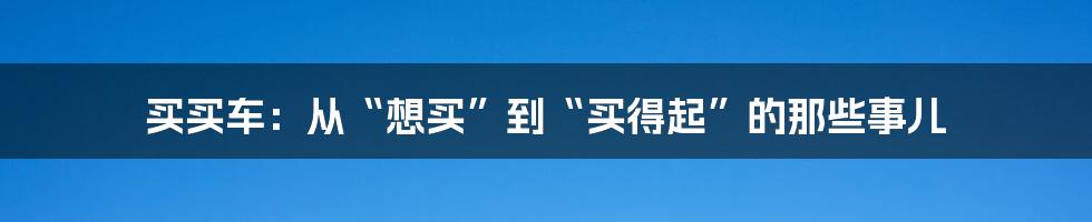 买买车:从“想买”到“买得起”的那些事儿
