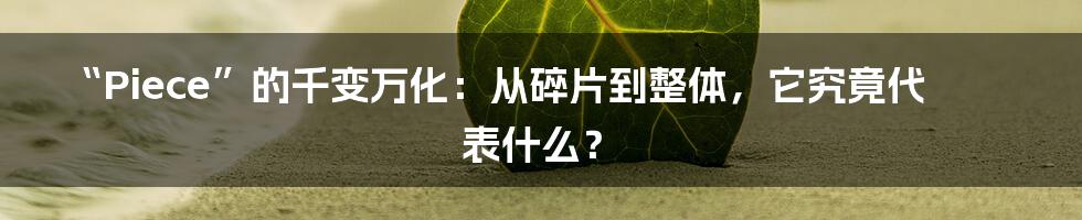 “Piece”的千变万化:从碎片到整体,它究竟代表什么?