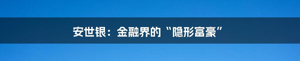 安世银:金融界的“隐形富豪”
