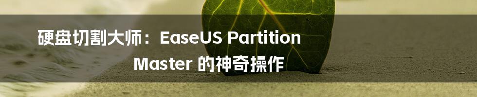 硬盘切割大师:EaseUS Partition Master 的神奇操作