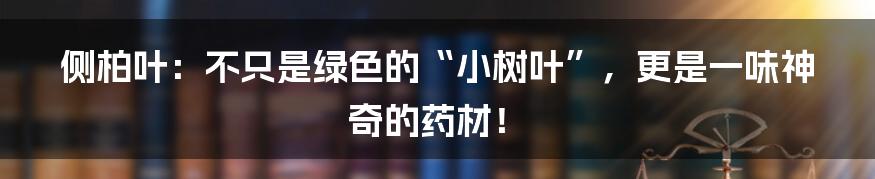 侧柏叶:不只是绿色的“小树叶”,更是一味神奇的药材!