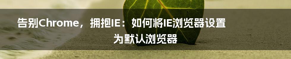 告别Chrome,拥抱IE:如何将IE浏览器设置为默认浏览器