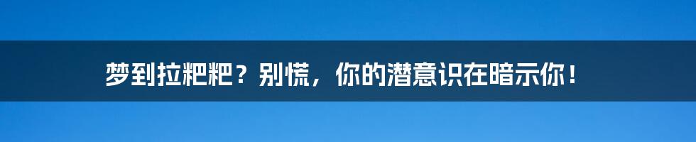 梦到拉粑粑?别慌,你的潜意识在暗示你!