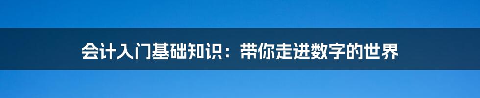 会计入门基础知识:带你走进数字的世界