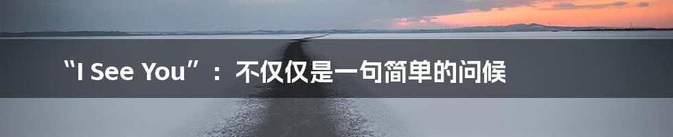 “I See You”:不仅仅是一句简单的问候