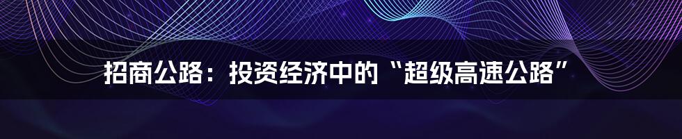招商公路:投资经济中的“超级高速公路”