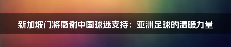 新加坡门将感谢中国球迷支持:亚洲足球的温暖力量
