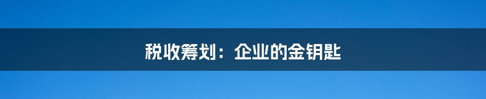 税收筹划:企业的金钥匙