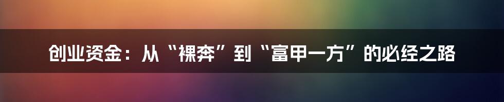 创业资金:从“裸奔”到“富甲一方”的必经之路