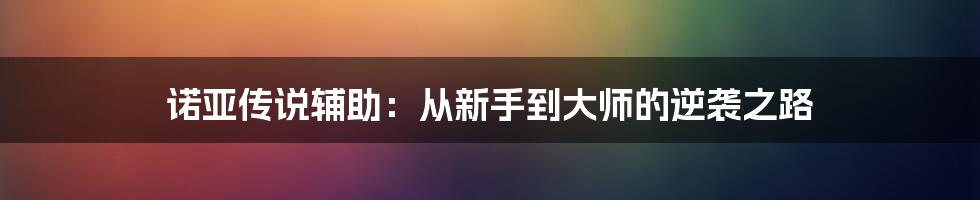 诺亚传说辅助:从新手到大师的逆袭之路