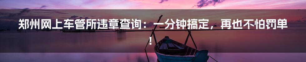 郑州网上车管所违章查询：一分钟搞定，再也不怕罚单！