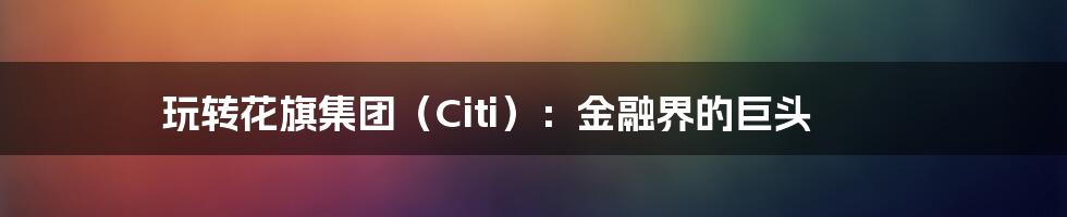玩转花旗集团(Citi):金融界的巨头