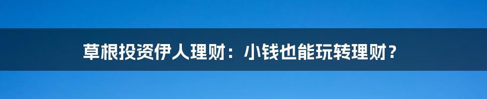 草根投资伊人理财:小钱也能玩转理财?