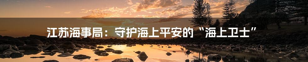 江苏海事局:守护海上平安的“海上卫士”