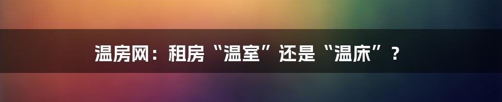 温房网:租房“温室”还是“温床”?