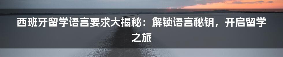 西班牙留学语言要求大揭秘:解锁语言秘钥,开启留学之旅