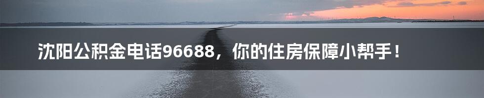 沈阳公积金电话96688，你的住房保障小帮手！