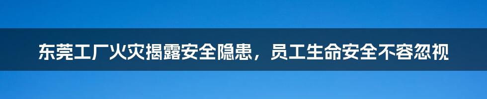 东莞工厂火灾揭露安全隐患,员工生命安全不容忽视