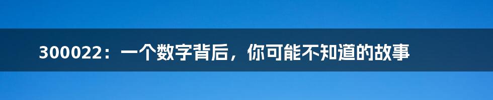 300022:一个数字背后,你可能不知道的故事