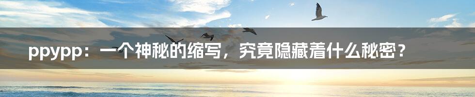 ppypp:一个神秘的缩写,究竟隐藏着什么秘密?