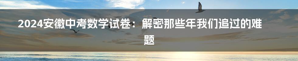 2024安徽中考数学试卷：解密那些年我们追过的难题