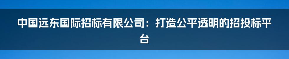 中国远东国际招标有限公司:打造公平透明的招投标平台