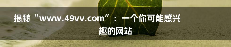揭秘“www.49vv.com”:一个你可能感兴趣的网站