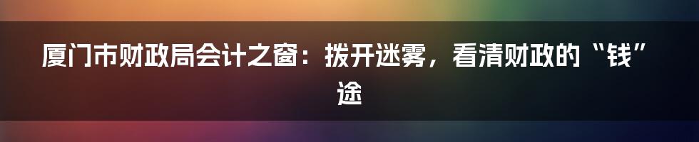 厦门市财政局会计之窗:拨开迷雾,看清财政的“钱”途