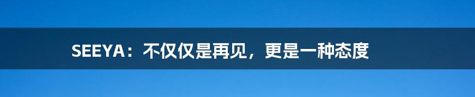 SEEYA:不仅仅是再见,更是一种态度