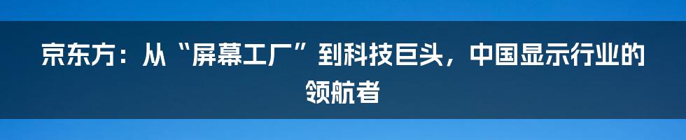 京东方:从“屏幕工厂”到科技巨头,中国显示行业的领航者