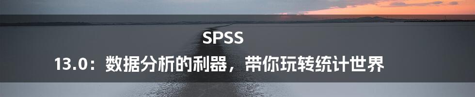 SPSS 13.0:数据分析的利器,带你玩转统计世界