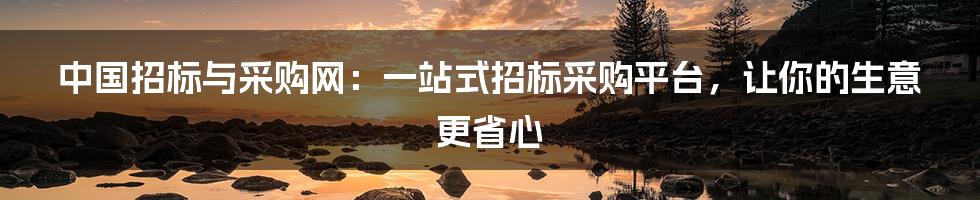 中国招标与采购网:一站式招标采购平台,让你的生意更省心