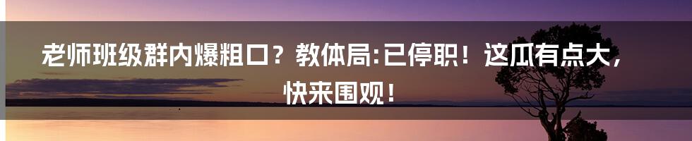 老师班级群内爆粗口?教体局:已停职!这瓜有点大,快来围观!