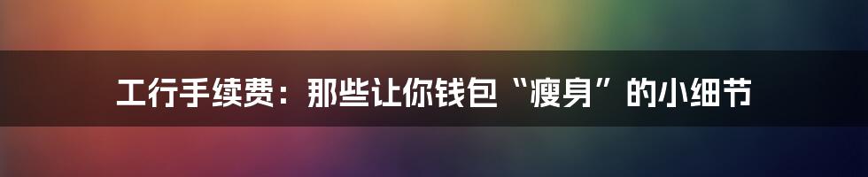 工行手续费:那些让你钱包“瘦身”的小细节