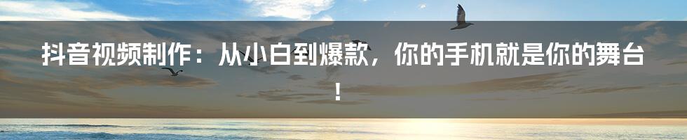 抖音视频制作:从小白到爆款,你的手机就是你的舞台!