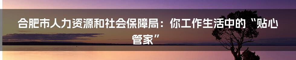 合肥市人力资源和社会保障局:你工作生活中的“贴心管家”